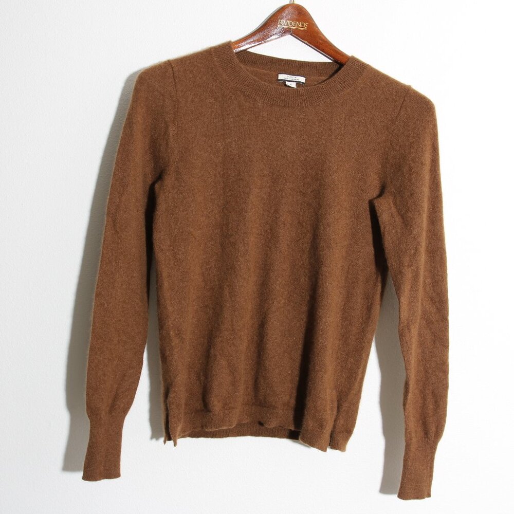 J. Crew 100% Cashmere Classic-Fit Crewneck Sweater Warm Tan Long Sleeve Sz Small